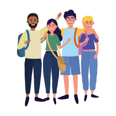 genç insanlar arkadaşlar erkek ve kadın karikatür vektör illüstrasyon grafik tasarım zevk