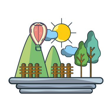 Sıcak hava balonu doğa vektör çizim grafik tasarım üzerinde uçan