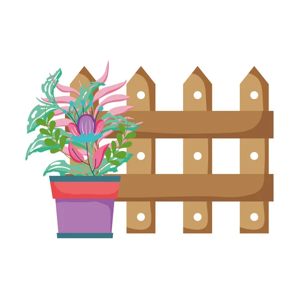 Χαριτωμένα Floral Houseplant Φράχτη Σχεδιασμό Εικονογράφηση Διάνυσμα — Διανυσματικό Αρχείο