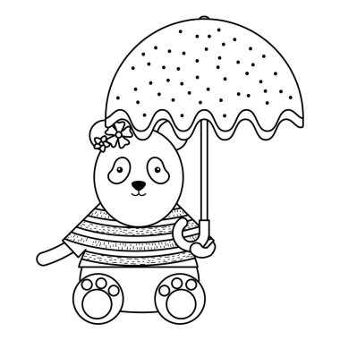 şemsiye vektör illüstrasyon tasarımı ile sevimli kadın ayı panda