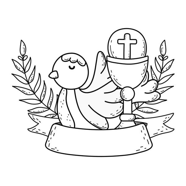 Calice Sacré Religieux Avec Illustration Vectorielle Oiseau Colombe — Image vectorielle