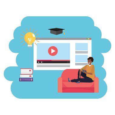 Online eğitim bin yıllık genç öğrenci websayfası sekmesi kitap arama kariyer mezuniyet vektör illüstrasyon grafik tasarım yığını