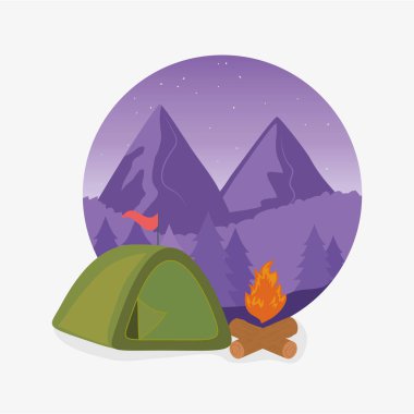 kamp ateşi vektör illüstrasyon tasarımı ile kamp bölgesi sahne
