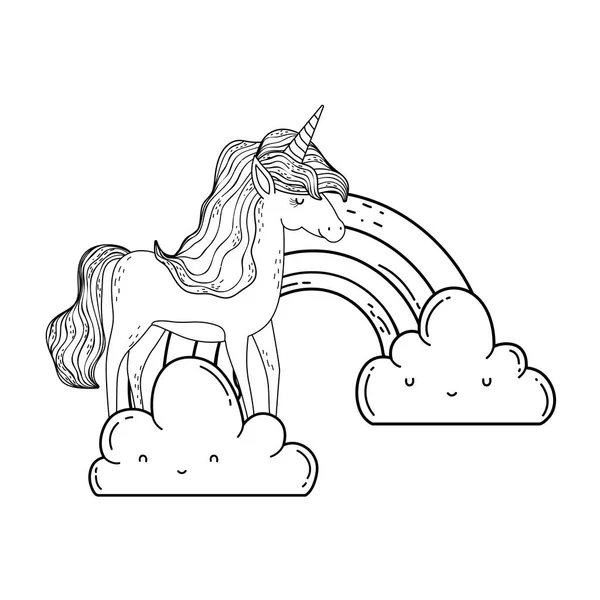 Mooie Kleine Eenhoorn Wolken Regenboog Vector Illustratie Ontwerp — Stockvector