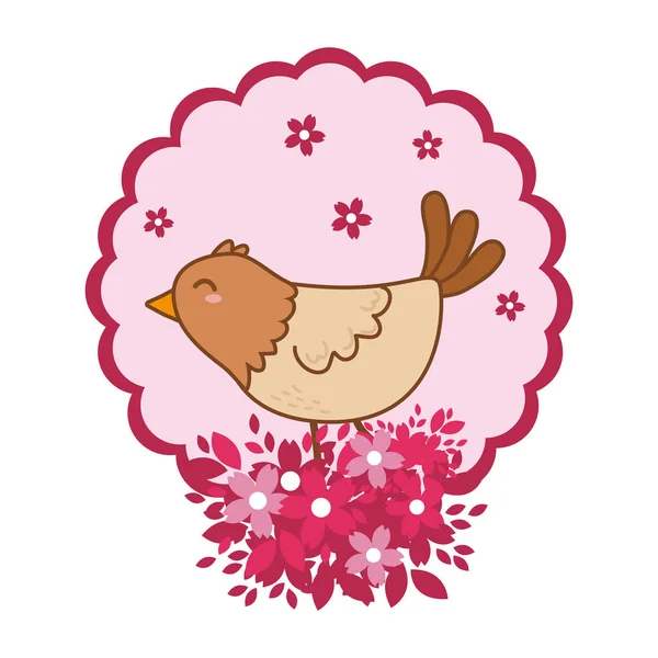 Schattige Kleine Dierlijke Vogel Bloemen Frame Cartoon Vector Illustratie Grafisch — Stockvector