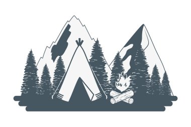 Açık kampel illüstrasyon karikatür Kamping vektör manzara tasarım