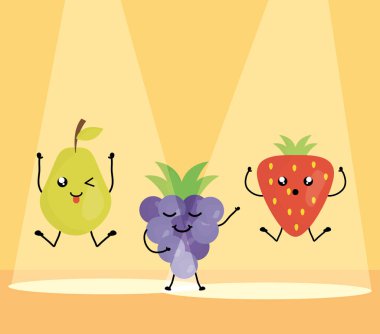 taze meyve kawaii karakterleri çizimde tasarım vektör