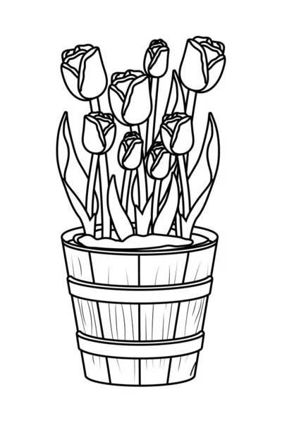 Květinovým Tropical Růžový Květ Uvnitř Rostlin Pot Kreslené Vektorové Ilustrace — Stockový vektor