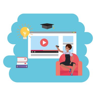 Online eğitim bin yıllık genç öğrenci websayfası sekmesi kitap arama kariyer mezuniyet vektör illüstrasyon grafik tasarım yığını