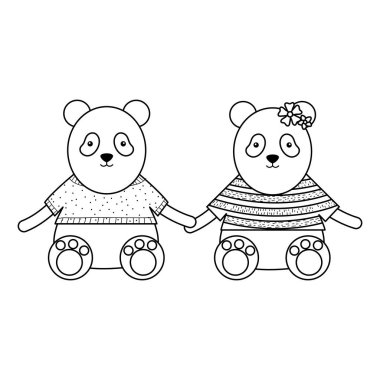 sevimli ayılar pandalar çift çocuksu karakterler vektör illüstrasyon tasarımı