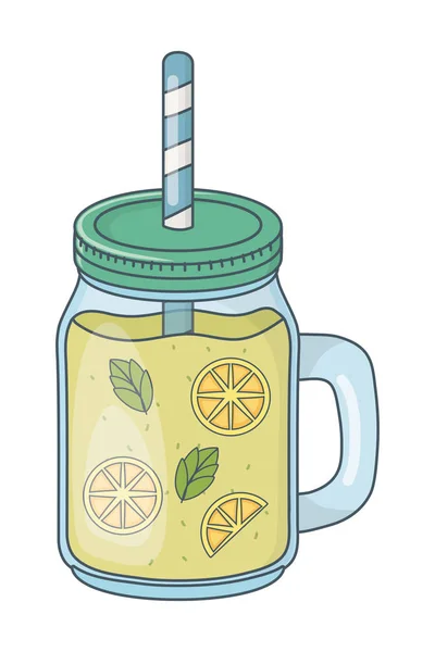 Délicieux Délicieux Rafraîchir Fruit Limonade Jus Citron Maçon Pot Dessin — Image vectorielle