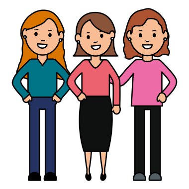 Grup kızlar karakter vektör çizim tasarım