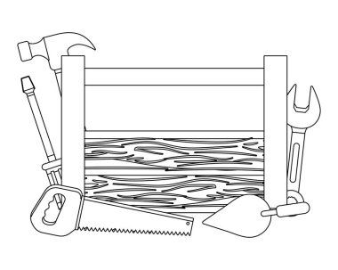 İnşaat mimari araçları kutusunu karikatür vektör çizim grafik tasarım