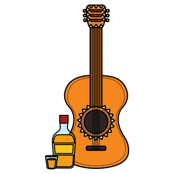 Gitarr Instrument Med Tequila Flaska Vektor Illustration Design — Stock vektor