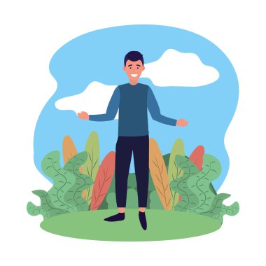 Açık adam grafik illüstrasyon karakter karikatür kırsal manzara tasarlamak vektör