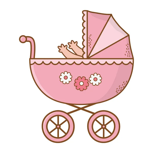 Niedlich Baby Dusche Baby Wagen Cartoon Vektor Illustration Grafik Design — Stockvektor