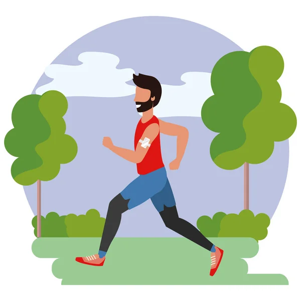 Fitness Deporte Tren Hombre Escena Aire Libre Vector Dibujos Animados — Vector de stock