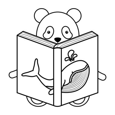 balina vektör illüstrasyon tasarım sevimli ayı panda okuma kitabı