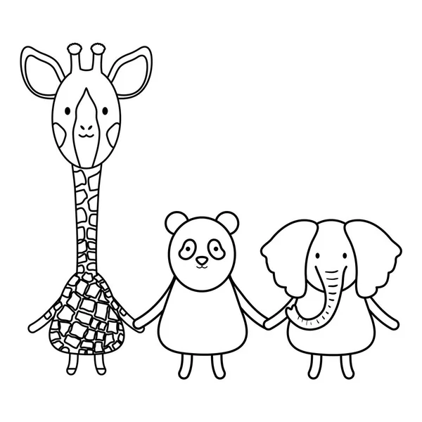 Rozkošná Skupina Zvířata Dětské Znaky Vektorová Ilustrace — Stockový vektor