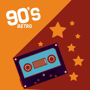 90s retro müzik kaset vektör çizim grafik tasarım ile çizgi film