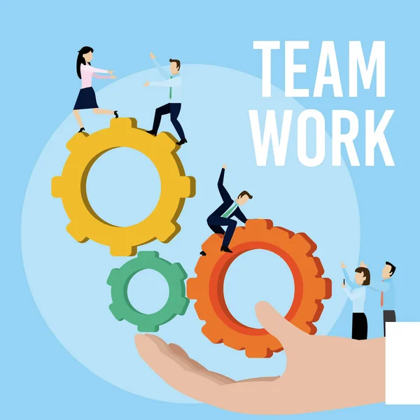 Business teamwork working on gears vector illustration graphic design