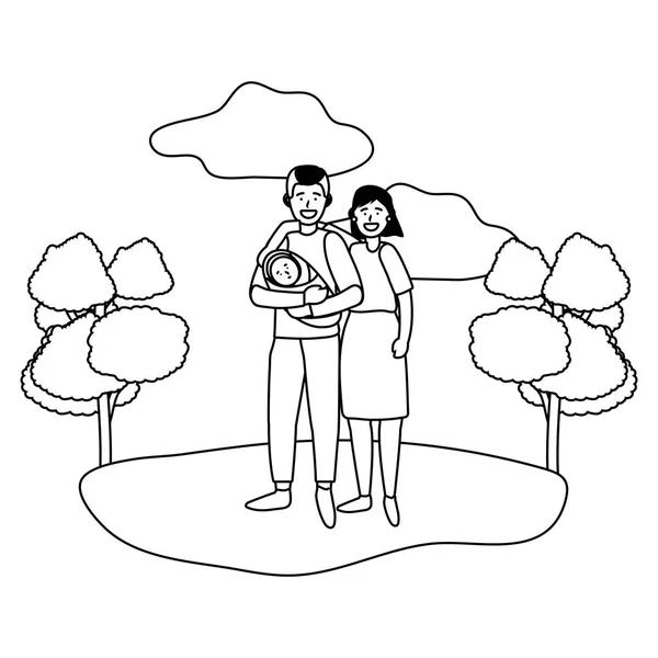 Charakter Czarno Biały Graficzny Ilustracja Kobiece Kobieta Kreskówka Noworodek Park — Wektor stockowy