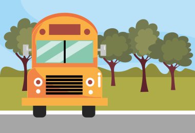 İlköğretim Okulu otobüs karikatür vektör çizim grafik tasarım