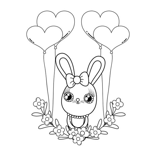 Cute rabbit with balloons helium valentines day — Stock Vector