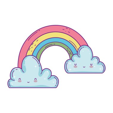 bulutlar ve gökkuşağı kawaii karakterler