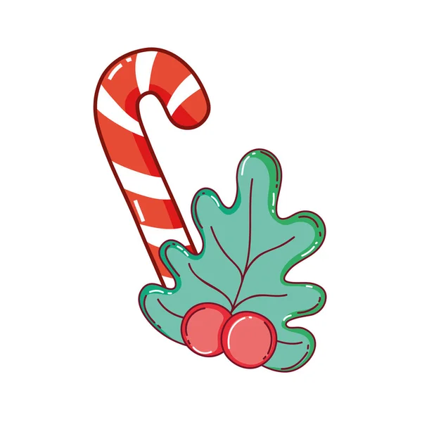 Christmas sweet cane with wreath — Stock Vector