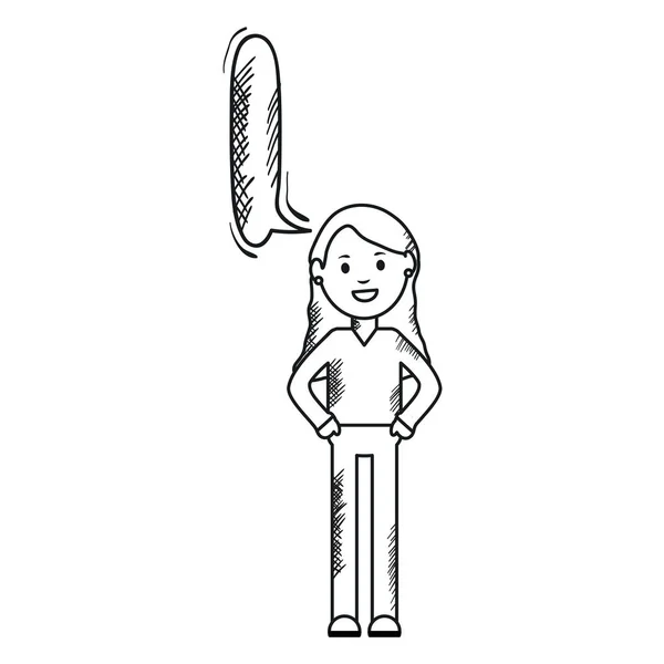 Femme monochrome avec bulle vocale avatar caractère — Image vectorielle