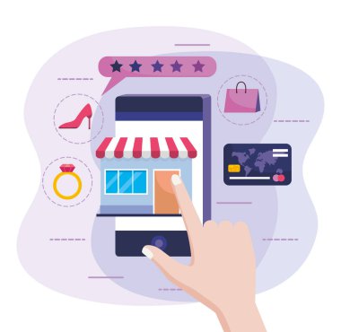 kredi kartı ile akıllı telefon ve online pazar satışı ile el