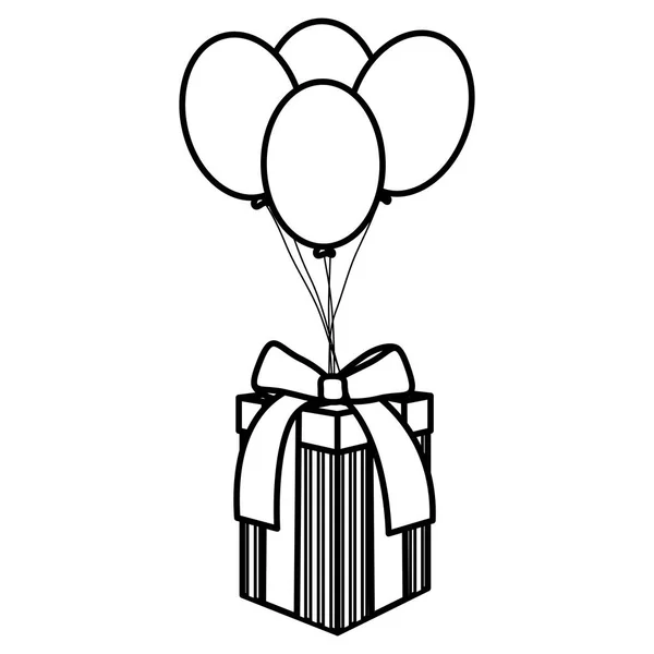 Caja de regalo con globos helio flotante — Vector de stock