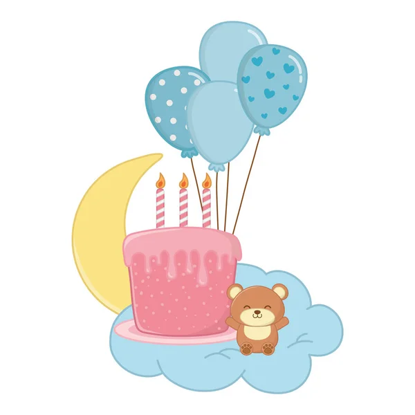 Pastel de cumpleaños con velas y oso de juguete — Vector de stock
