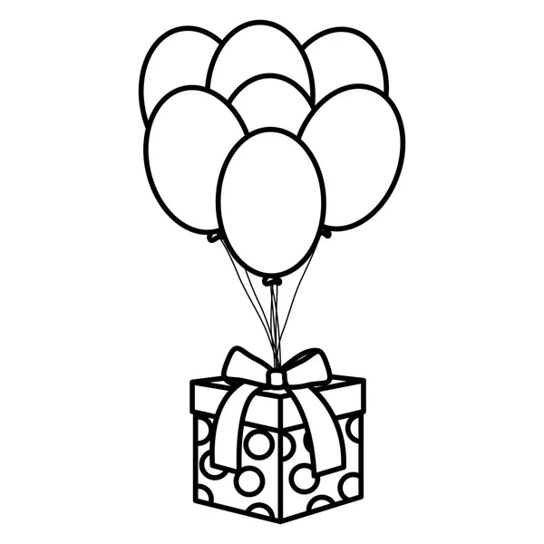 Caja de regalo con globos helio flotante — Vector de stock