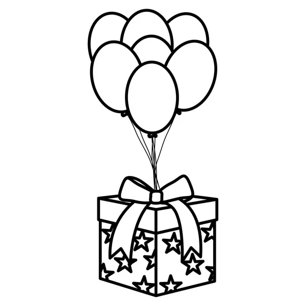 Caixa de presente com balões de hélio flutuante —  Vetores de Stock