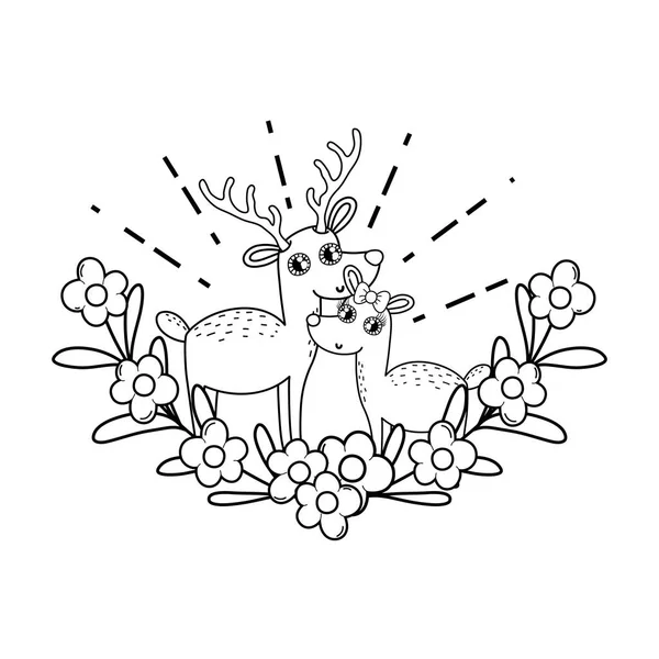 çiçek dekorasyonu ile sevimli aşk reindeer çift