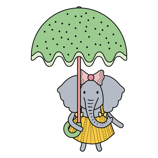 Elefante hembra lindo con paraguas — Vector de stock