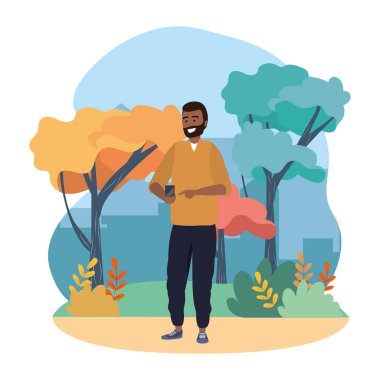 Bin yıllık genç kişi akıllı telefon sıçrama çerçeve mesajlaşma