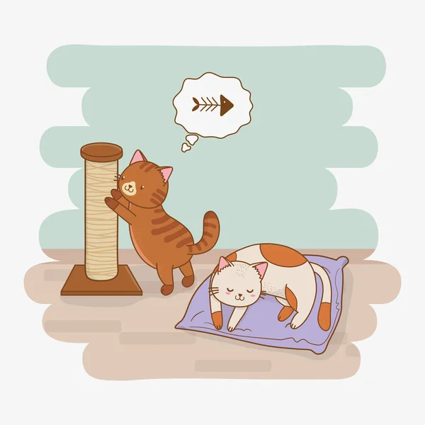 Niedliche kleine Katzen Maskottchen Charaktere — Stockvektor
