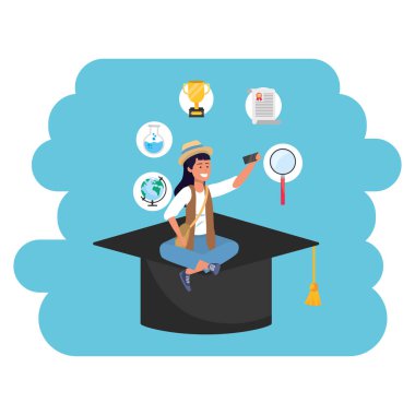 Online eğitim bin yıllık öğrenci akademik şapka