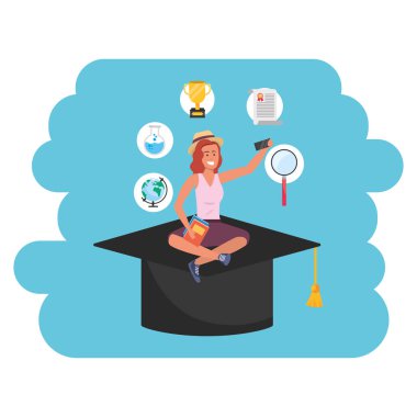 Online eğitim bin yıllık öğrenci akademik şapka