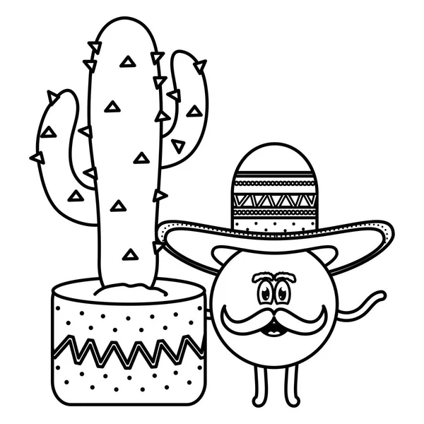 Mexicaanse Emoji met hoed en cactus karakter — Stockvector