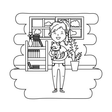 Siyah beyaz kedili genç bir kadın.