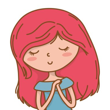 Sevimli kız karikatür şık kıyafet elbise portre izole