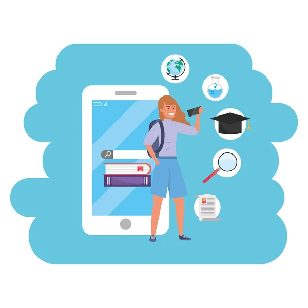 Online onderwijs duizendjarige student smartphone — Stockvector