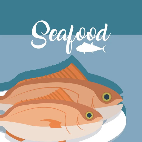 Peces mariscos frescos — Vector de stock