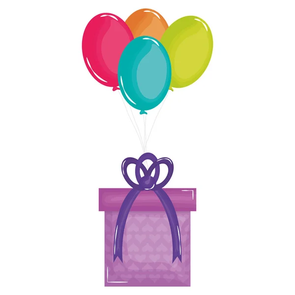Caja de regalo con globos aire flotante — Vector de stock