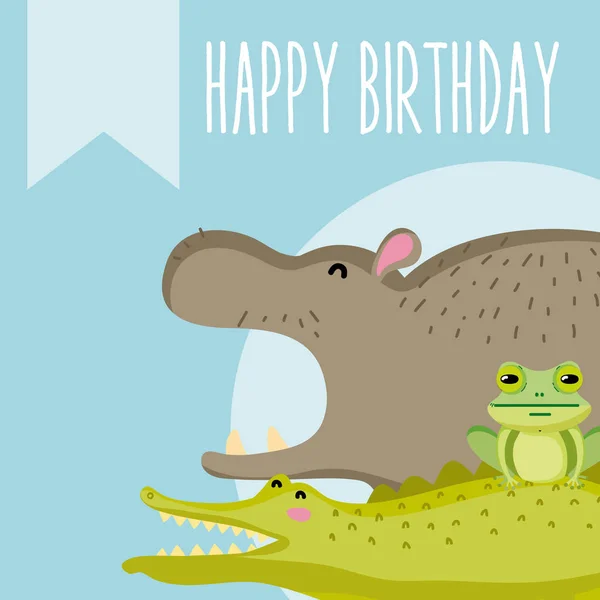 生日快乐可爱的动物卡 — 图库矢量图片