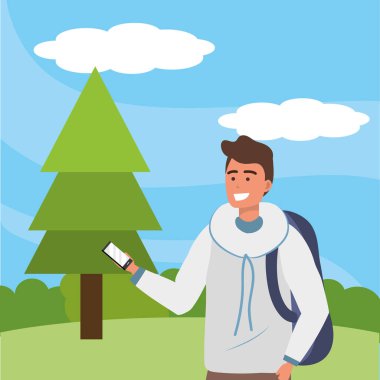 Bin yıllık öğrenci akıllı telefon açık havada kullanarak